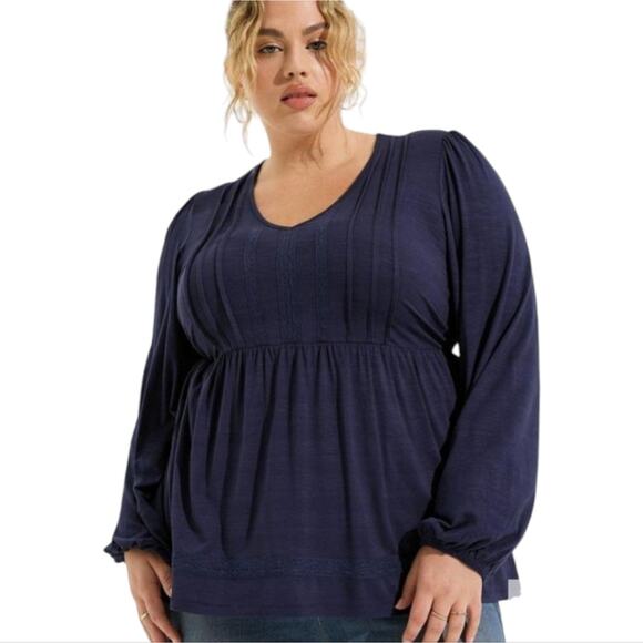 Torrid Purple Slub V-Neck Lace Inset Pintuck Babydoll Top Comfy Cozy Plus Size 3 - Picture 1 of 10